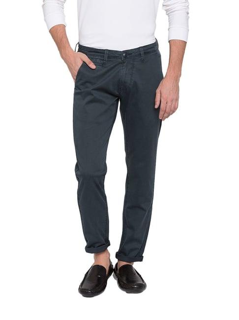 spykar teal blue mid rise trousers