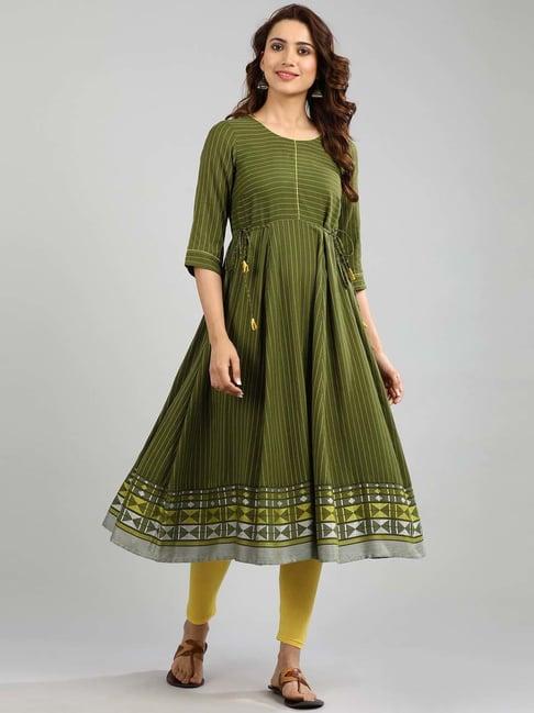 aurelia green striped a line kurti