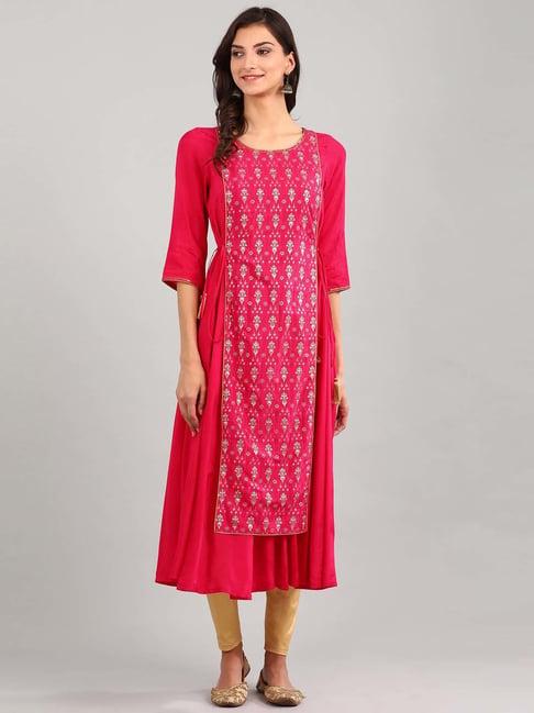 aurelia pink floral print a line kurta