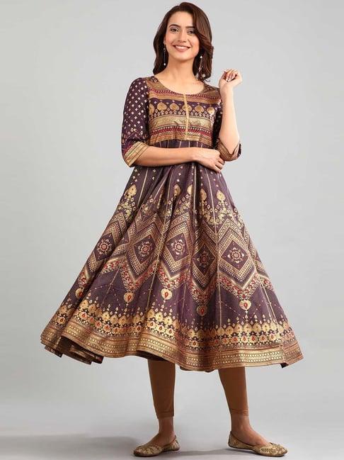 aurelia purple printed anarkali kurta