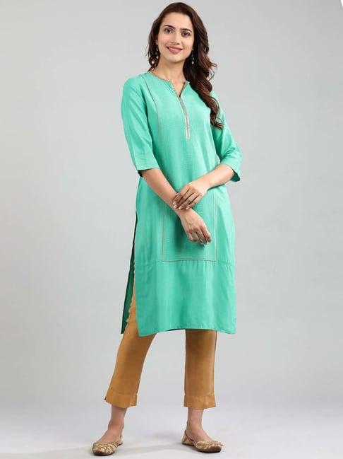 aurelia green zari work straight kurti