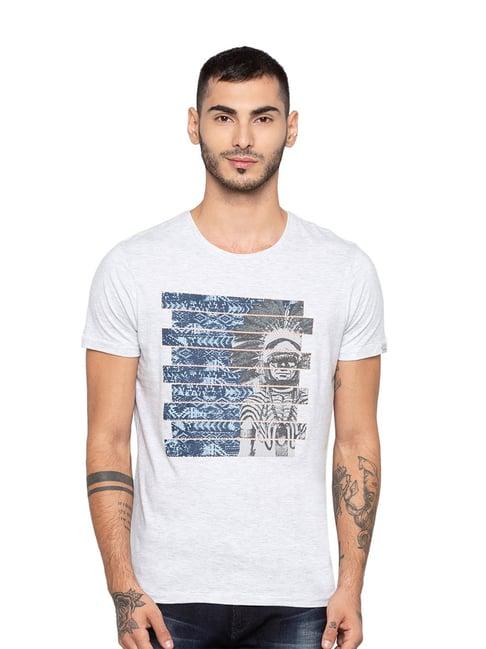 spykar grey half sleeves slim fit printed t-shirt