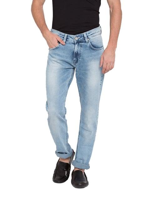 spykar light blue low rise tapered fit jeans