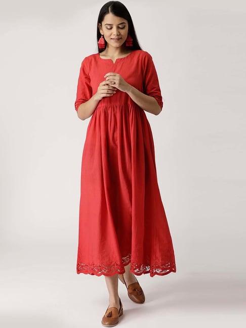 libas red cotton maxi dress