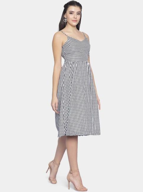 isu black & white chequered a-line dress