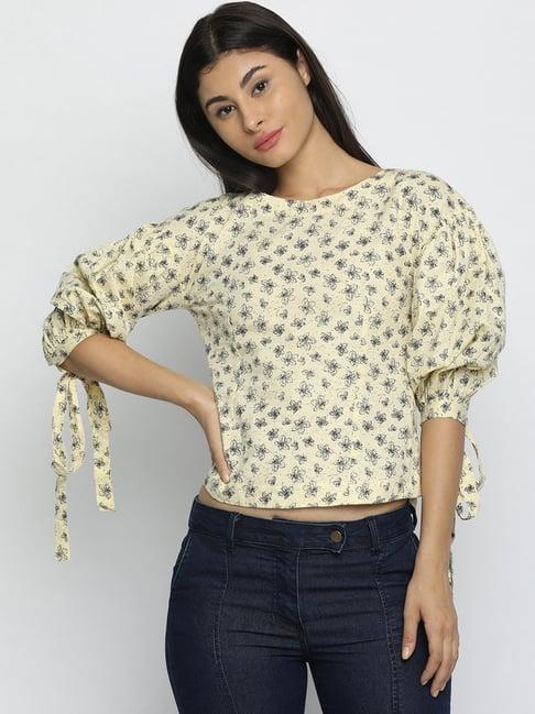 isu yellow cotton floral print top