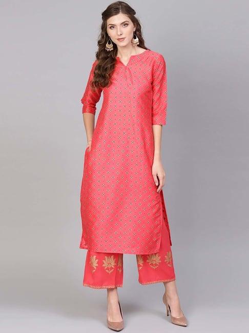 gerua pink printed kurti palazzo set