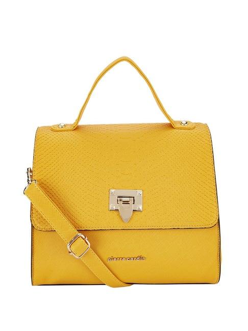 pierre cardin yellow textured medium handbag