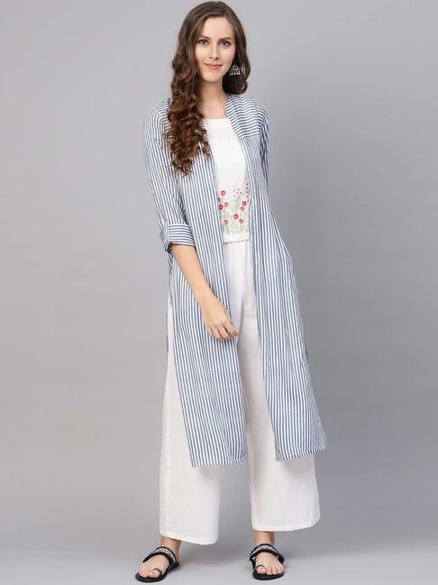 varanga white & blue striped top with jacket