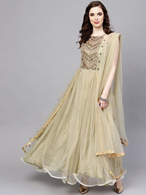 chhabra 555 beige embellished made-to-measure layered gown with dupatta