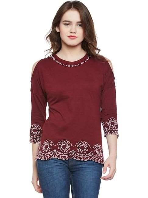 hypernation maroon embroidered top