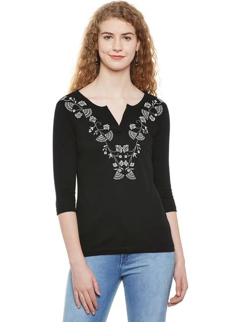 hypernation black embroidered top