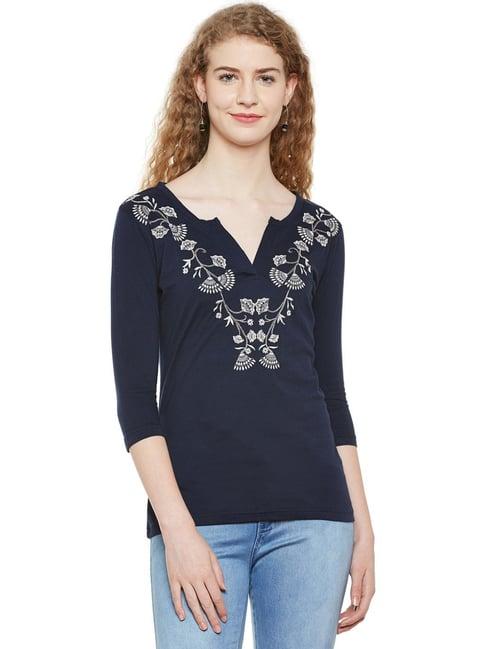 hypernation navy embroidered top