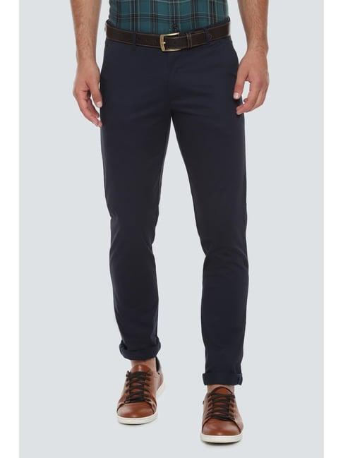 louis philippe sport navy cotton slim fit flat front trousers