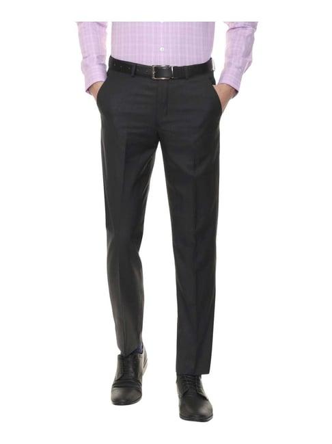 louis philippe black regular fit formal flat front trousers