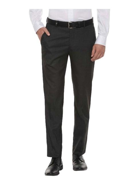 louis philippe grey slim fit texture trousers