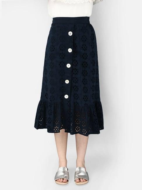 cover story navy embroidered skirt