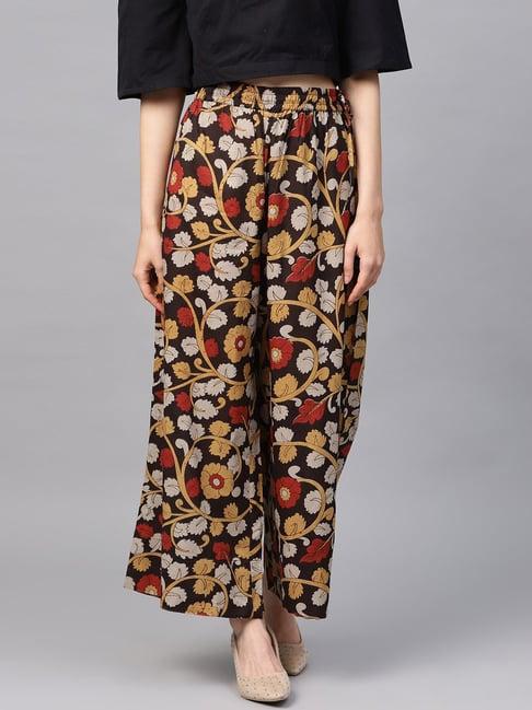 varanga brown & beige floral print palazzos