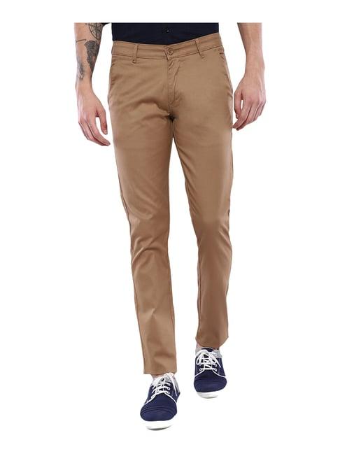 duke brown regular fit flat front trousers