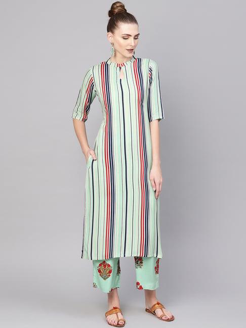 gerua green striped kurti palazzo set