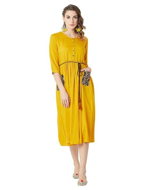 miss chase yellow round neck dress