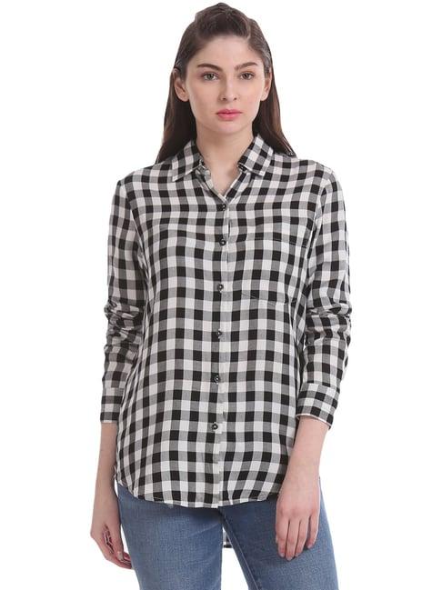 aeropostale off-white & black plaid pattern shirt