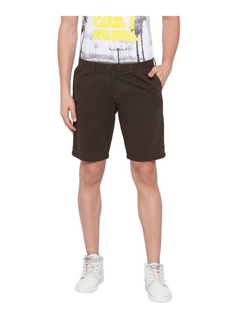 spykar olive slim fit casual shorts