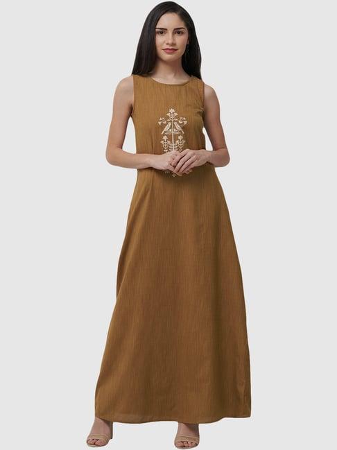 fusion beats brown embroidered maxi dress