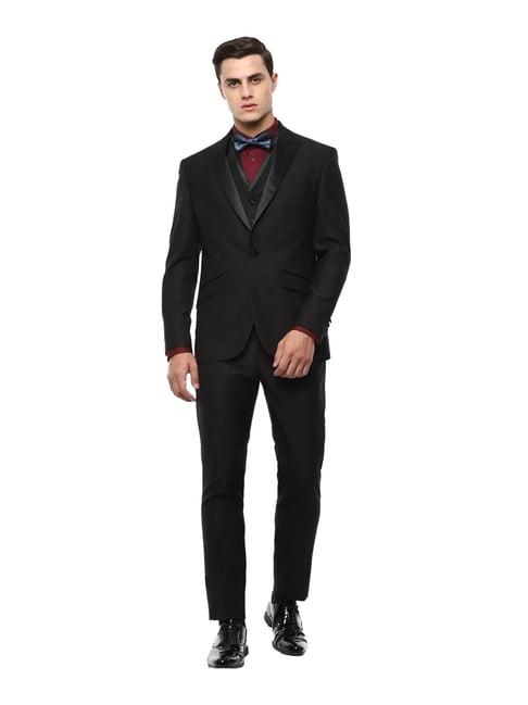 louis philippe black self print three piece suit