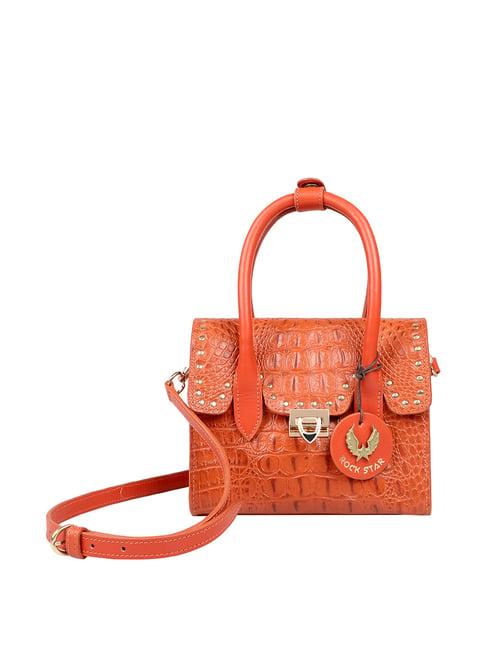 hidesign rockstar punk orange rivets medium handbag