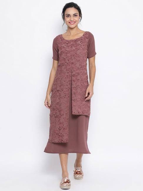 lela rose wood double layer textured long dress