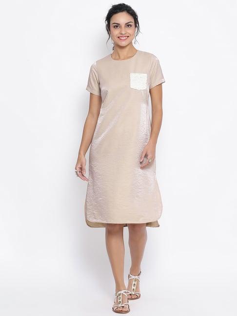 lela beige sequence pocket long dress