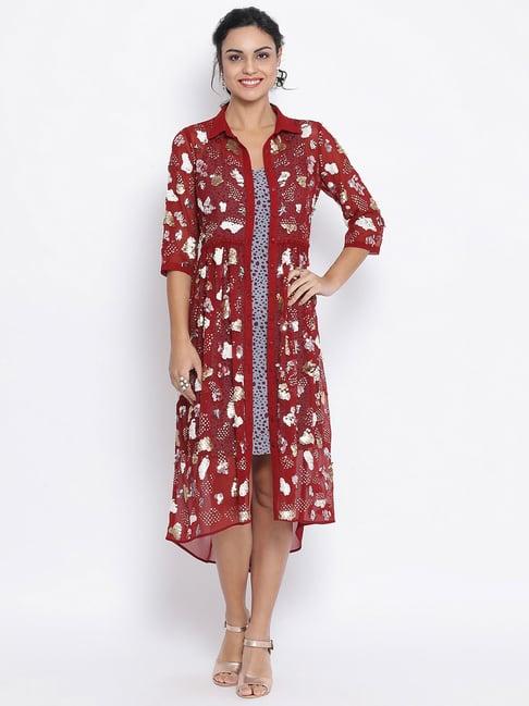 lela maroon multicoloured embroidered tunic