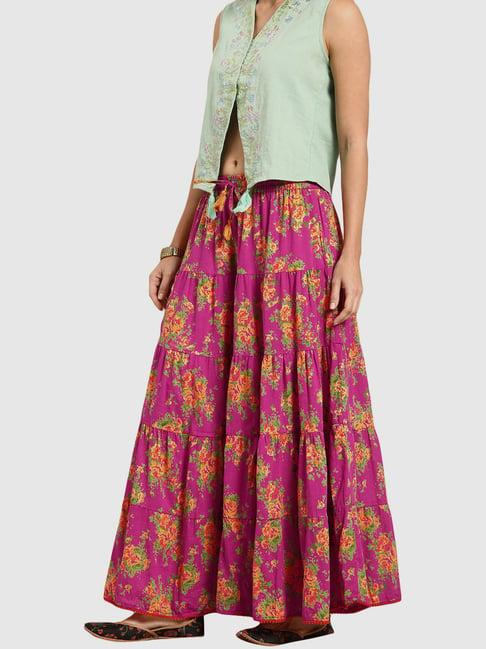 varanga pink & yellow floral print skirt