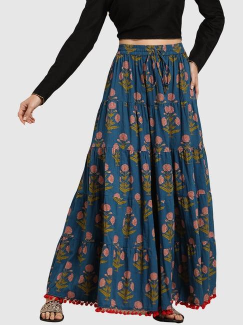 varanga blue floral print skirt