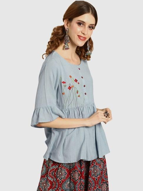 varanga sky blue embroidered tunic