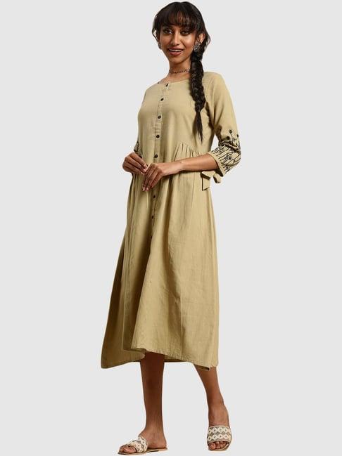 varanga beige cotton shirt dress