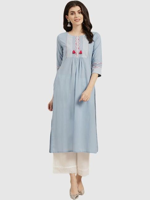 varanga powder blue cotton printed straight kurta