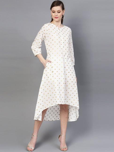 ksut white cotton polka dots high-low dress