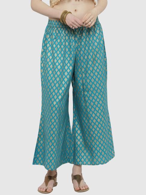 ksut teal green printed palazzos