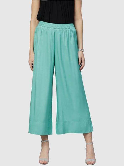 ksut sea green regular fit palazzos