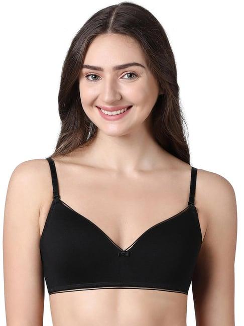 enamor a028 lightweight v-neck cotton t-shirt bra -padded wirefree medium coverage-black