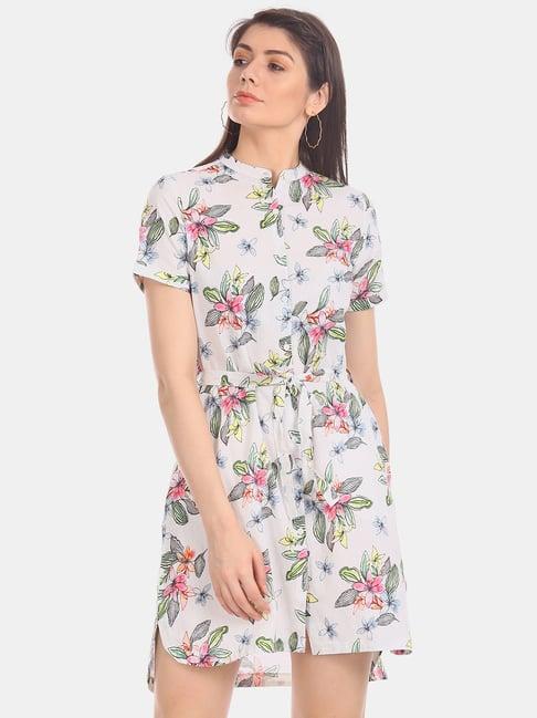 u.s. polo assn. off white printed above knee shirt dress