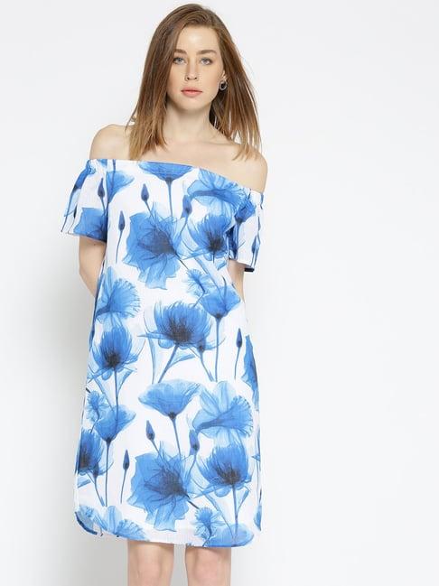 style quotient blue & white floral print dress