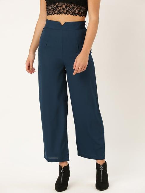 style quotient teal regular fit trousers