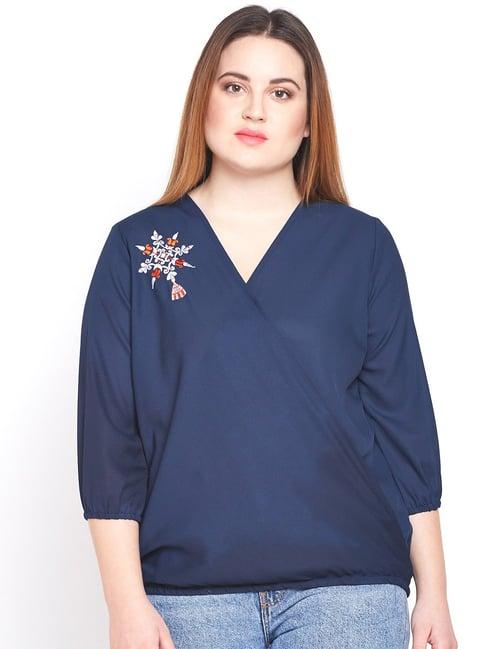 style quotient navy embroidered top