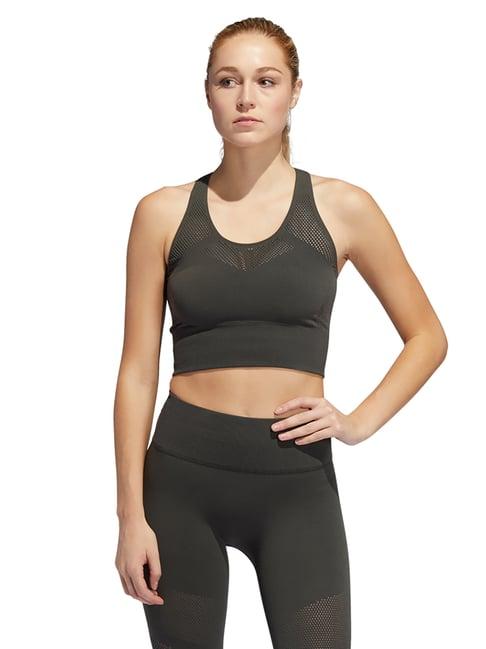 adidas dark olive non padded non wired sports bra