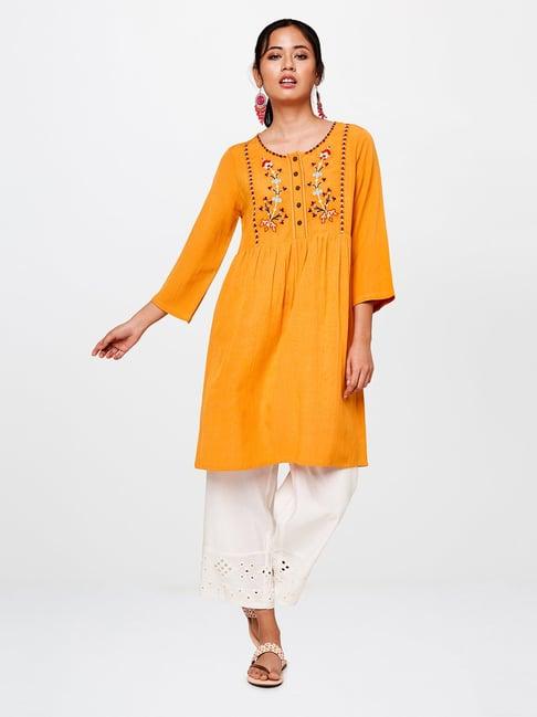 global desi mustard embroidered tunic