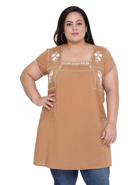 oxolloxo brown curves camel velvet embro tunic