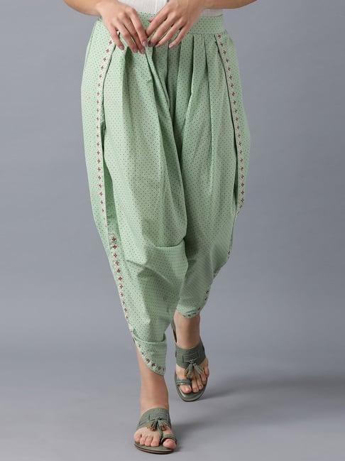 w green cotton printed dhoti pants